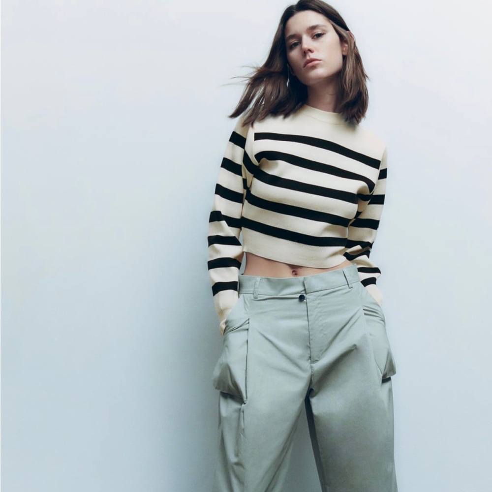 Zara Strip Crop Knit Sweater Size Large